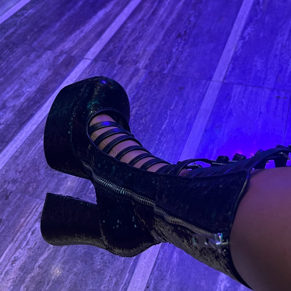 Dolls Kill Black Sequin Heeled Boots